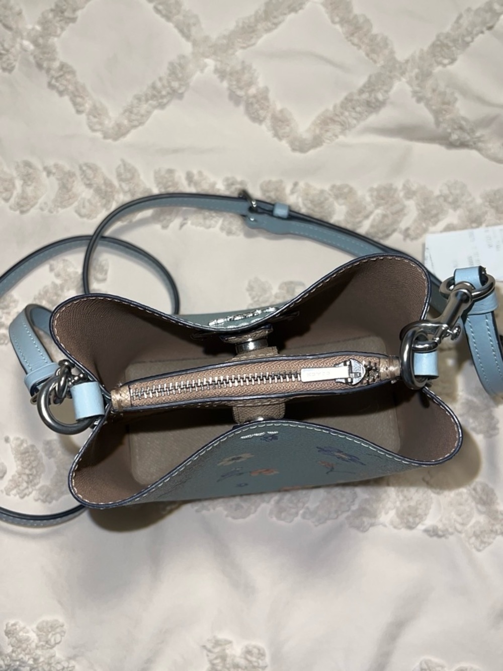 Coach Floral Pebble Leather Crossbody in Dusty Blue-Green with wallet - Picture 5 of 8